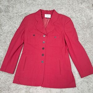 Kasper for ASL Red Wool Blazer Jacket Womens Size 12‎ Button Front Vintage Style